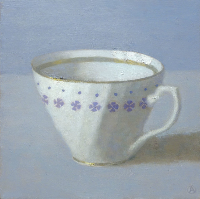 Olga Antonova, ‘White Cup on Periwinkle’, 2014, Painting, Oil on Canvas, Gallery Henoch