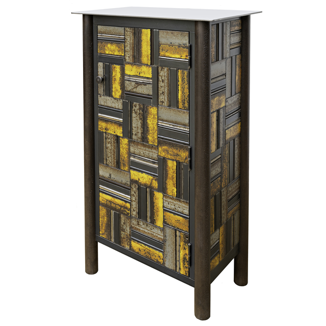 Jim Rose, ‘One Door Basket Weave Quilt Cupboard’, 2019, Design/Decorative Art, Hot roll, natural rust patina and found painted steel, Gallery Victor Armendariz