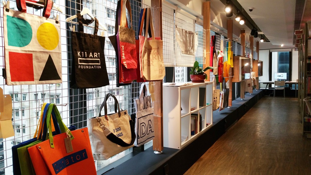 Installation view of 'Goods of Desire' section in a short history of the art book bag (and the things that go in them) exhibition, 2015. Courtesy of Asia Art Archive. Installation view of 'Goods of Desire' section in a short history of the art book bag (and the things that go in them) exhibition, 2015. Courtesy of Asia Art Archive.