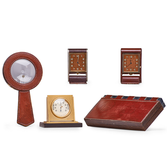 Paul Dupré-Lafon, ‘Barometer, two travel clocks, cigarette box, and associated magnifying glass, France’, Early 20th C., Rago/Wright