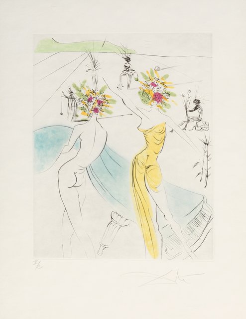 Salvador Dalí, ‘Les Femmes-fleurs au piano’, 1969, Print, Etching with handcoloring on Japon paper, Heritage Auctions
