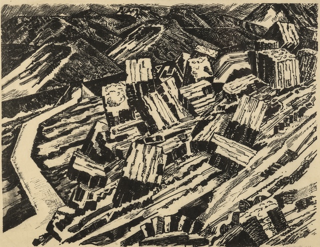 Edward Wadsworth, ‘Ladle Slag, Old Hill, I (Colnaghi 146; Greenwood W/C 5)’, 1919-1920, Print, Lithograph printed in black, on tissue-thin Japan paper, Forum Auctions