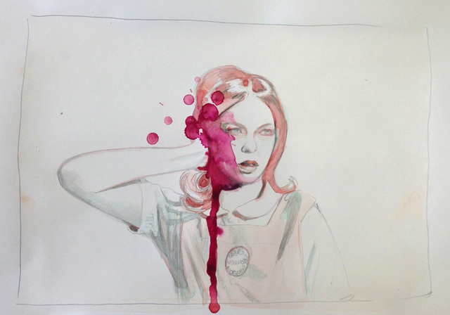 Mercedes Helnwein, ‘Thought (Timony Horizontal)’, 2013, Drawing, Collage or other Work on Paper, Watercolor and pencil on paper, KP Projects