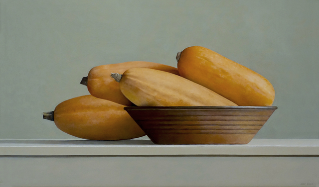 Janet Rickus, ‘Banana Squash and Brown Bowl’, 2015, Painting, Oil on Canvas, Gallery Henoch