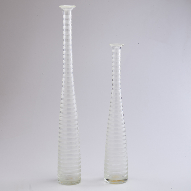 Unknown Pair Of Elongated Glass Vases Etched With Stripes Artsy