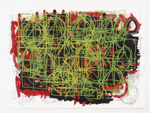 Dan Miller, ‘Untitled (Thin green lines over black and red)’, 2014, Diane Rosenstein