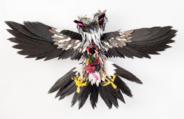 Johnston Foster, ‘Divided Sky II’, 2018, Sculpture, Scrap metal, screws, vinyl house siding, PVC, electrical wires, misc. plastics and textiles, glass marble, steel hardware, Freight + Volume