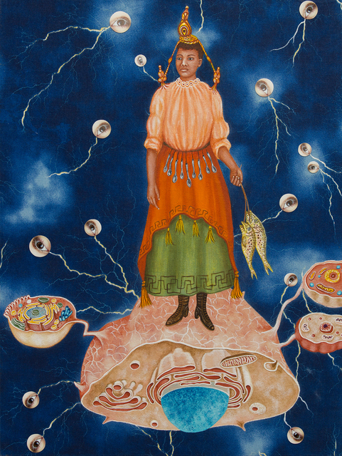 Lezley Saar, ‘Cell Realization’, 2014, Painting, Acrylic and digital photos on fabric on board, Various Small Fires
