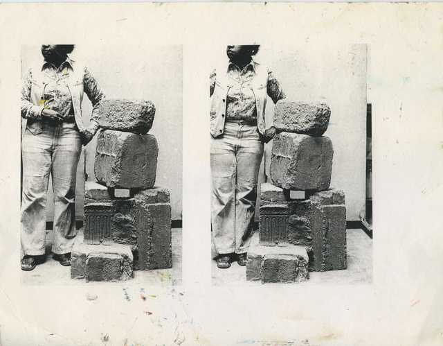 Beverly Buchanan, ‘Untitled (Double Portrait of Artist with Frustula Sculpture)’, Ephemera or Merchandise, Black-and-white photograph with original paint marks, Brooklyn Museum