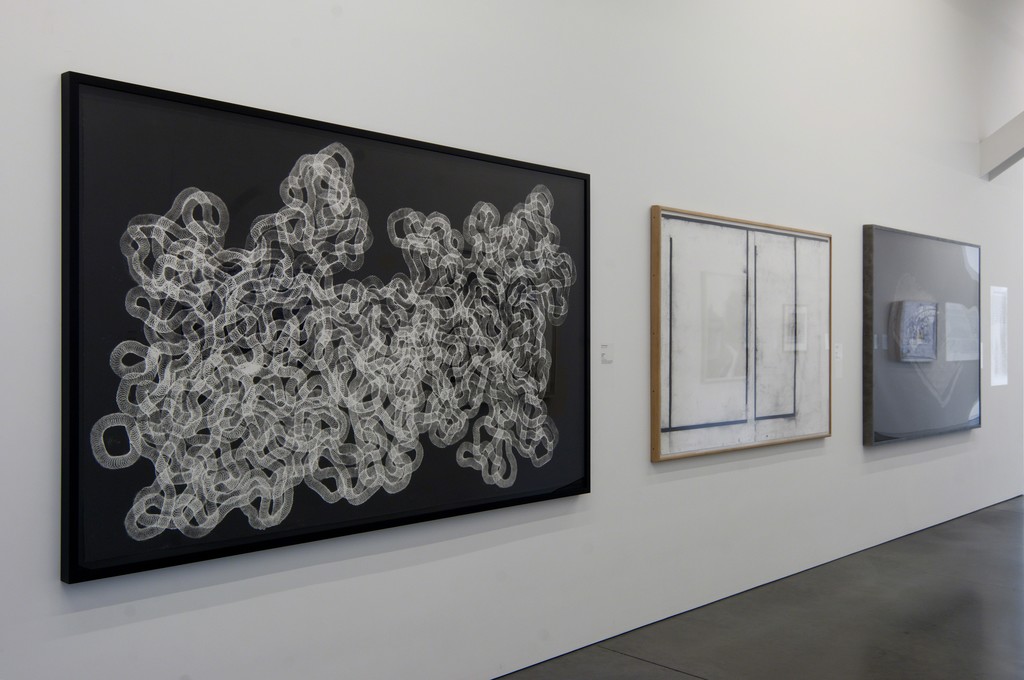 Installation view of Tara Donovan, "Untitled" (2015); Joel Shapiro, "Untitled" (1977); Alice Aycock, "The Rosetta Stone City Intersected By the Celestial Alphabet" (1985). Courtesy of Parrish Art Museum, Photo: Gary Mamay. Installation view of Tara Donovan, "Untitled" (2015); Joel Shapiro, "Untitled" (1977); Alice Aycock, "The Rosetta Stone City Intersected By the Celestial Alphabet" (1985). Courtesy of Parrish Art Museum, Photo: Gary Mamay.