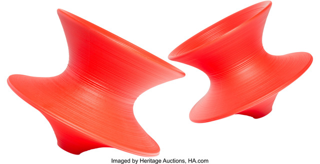 Thomas Heatherwick Pair Of Red Spun Chairs Designed 2007