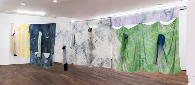 Fay Shin, ‘Front and back side of the planet: motility, ion, wave’, 2019, Installation, Denim, silk, dye, Powerade, spray, silk thread, GALLERY SU: