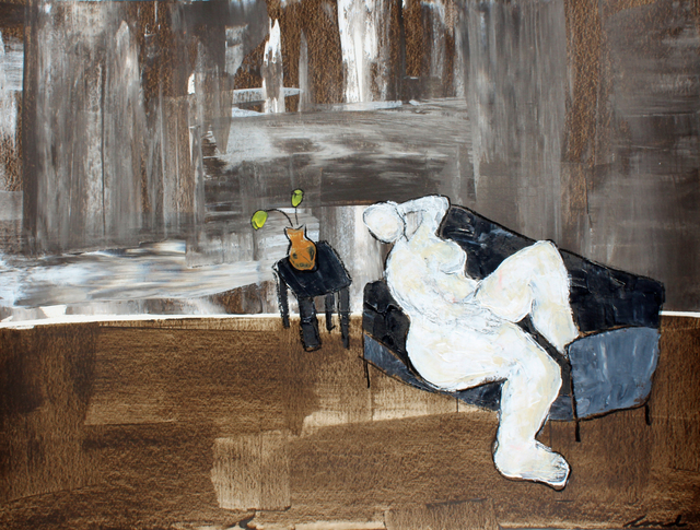 Laura Dargan, ‘Lady with Tulip’, Painting, Acrylic and charcoal on paper, framed, Miller Gallery Charleston