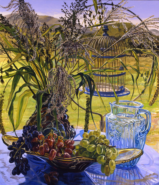 Janet Fish, ‘Grasses and Blue Bird Cage ’, 2005, Painting, Oil on canvas, DC Moore Gallery