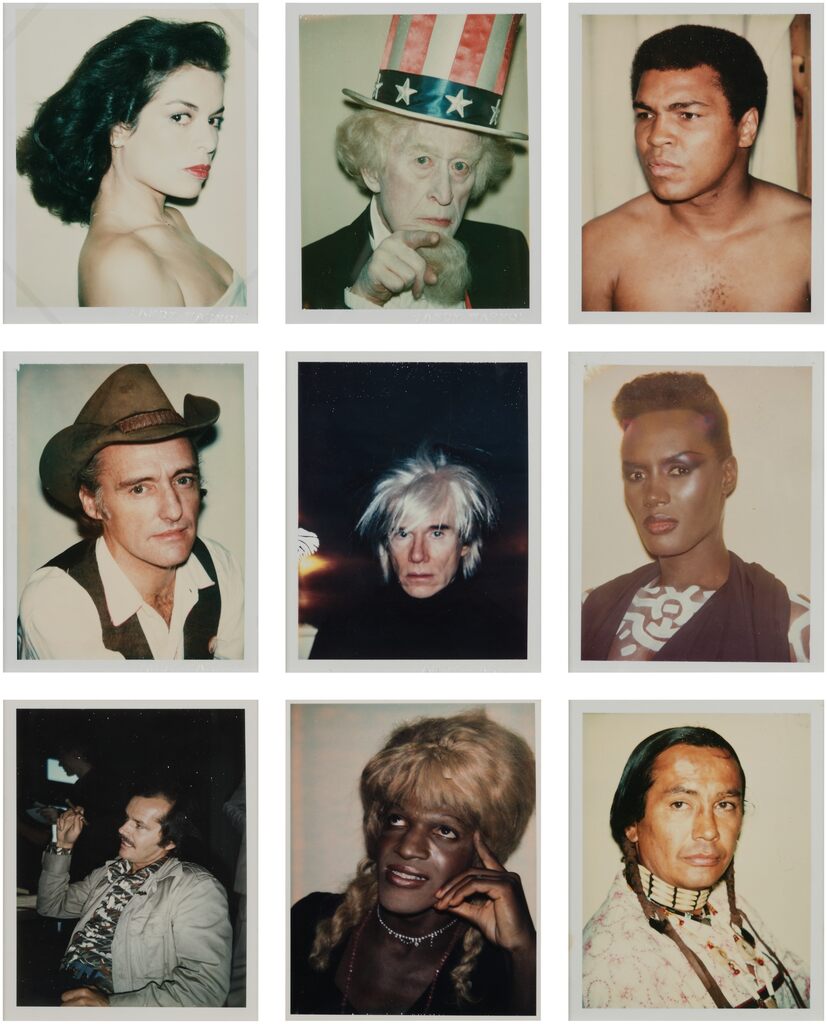 Andy Warhol - Nine Polaroids: Bianca Jagger; Uncle Sam; Muhammad Ali; Dennis Hopper; Self-Portrait in Fright Wig; Grace Jo...