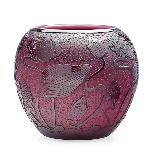 Steuben Glass Steuben Plum Jade Vase With Lotus Flowers