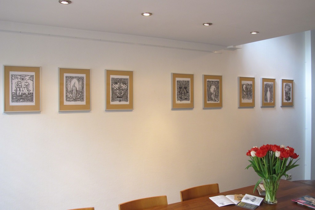 Installation overview with a collection of ink works. Installation overview with a collection of ink works.