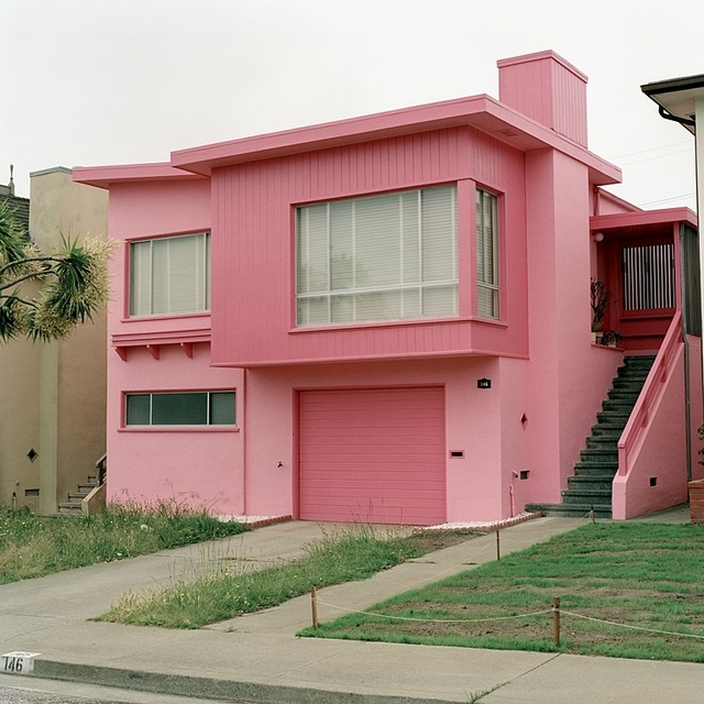 Jeff Brouws, ‘Flamingo Fever, Daly City, California (Freshly Painted Houses) ’, 1991, Robert Klein Gallery