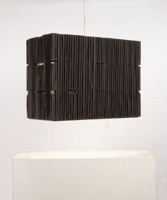 Gisela Stiegler, ‘Three-floor lamp black from the series `Lampenfieber' ’, 2015, Design/Decorative Art, Carved polystyrene fishboxes, colored, Marion Friedmann