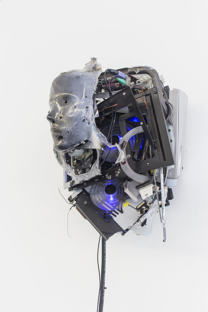 Joachim Coucke, ‘Dwellers XII’, 2019, Sculpture, Plastic basket, modified display head, shrink film, laptop cooling pad, various computer / laptop components and cables, plastic parts and hardware, Tatjana Pieters