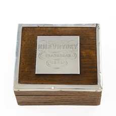 A silver mounted commemorative box made from Victory oak