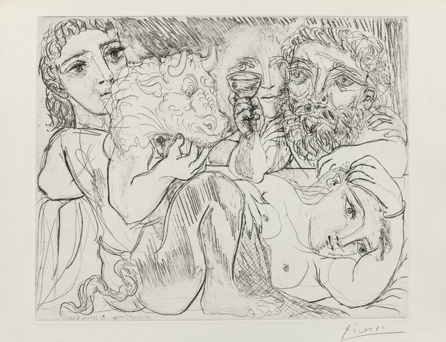 Pablo Picasso, ‘Minotaur, Drinking Sculptor, and Three Models’, 1933, Print, Etching and aquatint on paper, Heritage Auctions