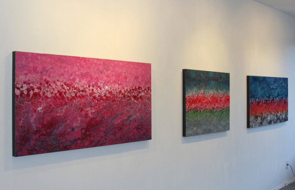 Canadian artist Marie Danielle Leblanc's Annupurna Base Camp (right) and Kot Danda (left) inspired by her Journey to Nepal. The vibrant pink/red/purple represent the national flower of Nepal, the Rhododendron. On exhibit through July at Elisa Contemporary Art. Canadian artist Marie Danielle Leblanc's Annupurna Base Camp (right) and Kot Danda (left) inspired by her Journey to Nepal. The vibrant pink/red/purple represent the national flower of Nepal, the Rhododendron. On exhibit through July at Elisa Contemporary Art.