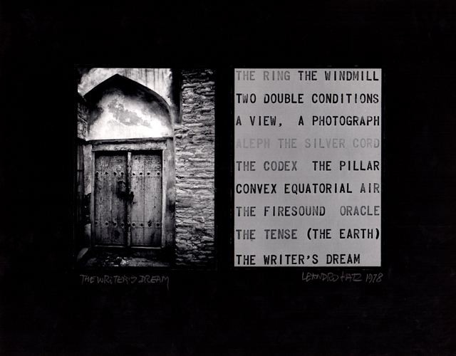 Leandro Katz, ‘The Writer’s Dream (I)’, 1970, Mixed Media, Photograph and text mounted on black Canson paper, Henrique Faria Fine Art