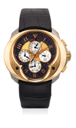An attractive limited edition pink gold and titanium triple calendar chronograph wristwatch with moon phase, number 37 of 88 pieces