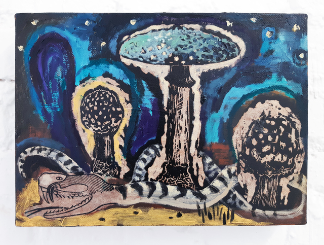 Damien Deroubaix, ‘Merveilles de la Nature (Serpent) ’, 2018, Painting, Oil and collage on canvas, In Situ - Fabienne Leclerc