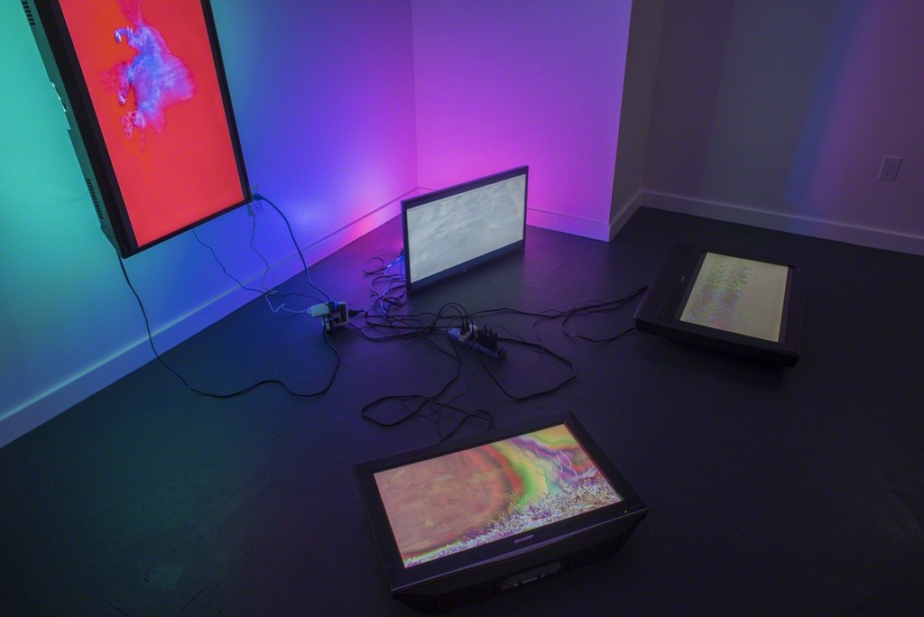 Paula Morales, "Poli Softness," 2017, 4-channel installation on 4 assorted flat screen tvs, LED cable, and LED bulbs, Dimensions variable Paula Morales, "Poli Softness," 2017, 4-channel installation on 4 assorted flat screen tvs, LED cable, and LED bulbs, Dimensions variable