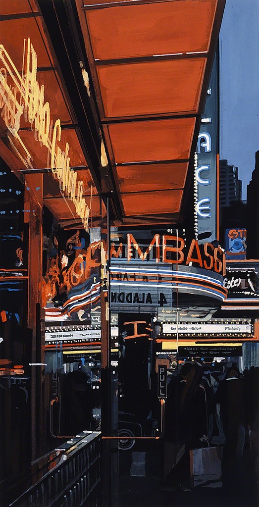 Study XIII, Theater, 1997
Richard Estes
Woodcut print on Nishinouchi paper
Image: 13 x 6 3/4 in. (40 x 17.1 cm)
Sheet: 20 x 11 3/4 in. (50.8 x 29.8 cm)
Signed and inscribed “H.C. 1/2”, aside from the edition of 40
© Richard Estes, courtesy Marlborough Gallery, New York Study XIII, Theater, 1997
Richard Estes
Woodcut print on Nishinouchi paper
Image: 13 x 6 3/4 in. (40 x 17.1 cm)
Sheet: 20 x 11 3/4 in. (50.8 x 29.8 cm)
Signed and inscribed “H.C. 1/2”, aside from the edition of 40
© Richard Estes, courtesy Marlborough Gallery, New York