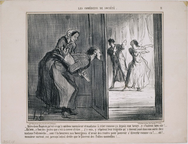 Honoré Daumier, ‘Les Comédiens de Société: Dites-donc Baptiste, qu'est ce qu'y ont donc…’, 1858, Phillips Collection