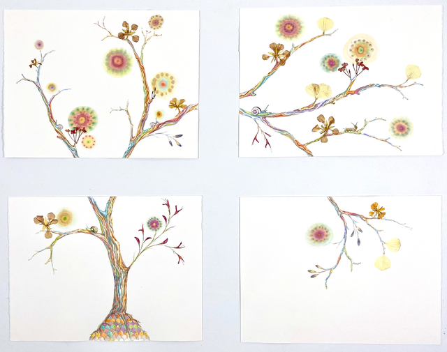 Marilla Palmer, ‘Inspired by Rainbows’, 2021, Drawing, Collage or other Work on Paper, Watercolor, pressed flowers, Durabrite print, mulberry paper on Arches paper, Kathryn Markel Fine Arts