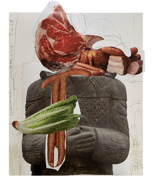 Tony Matelli, ‘Warrior’, 2019, Drawing, Collage or other Work on Paper, Collage on paper, pencil, paint, Public Art Fund Benefit Auction