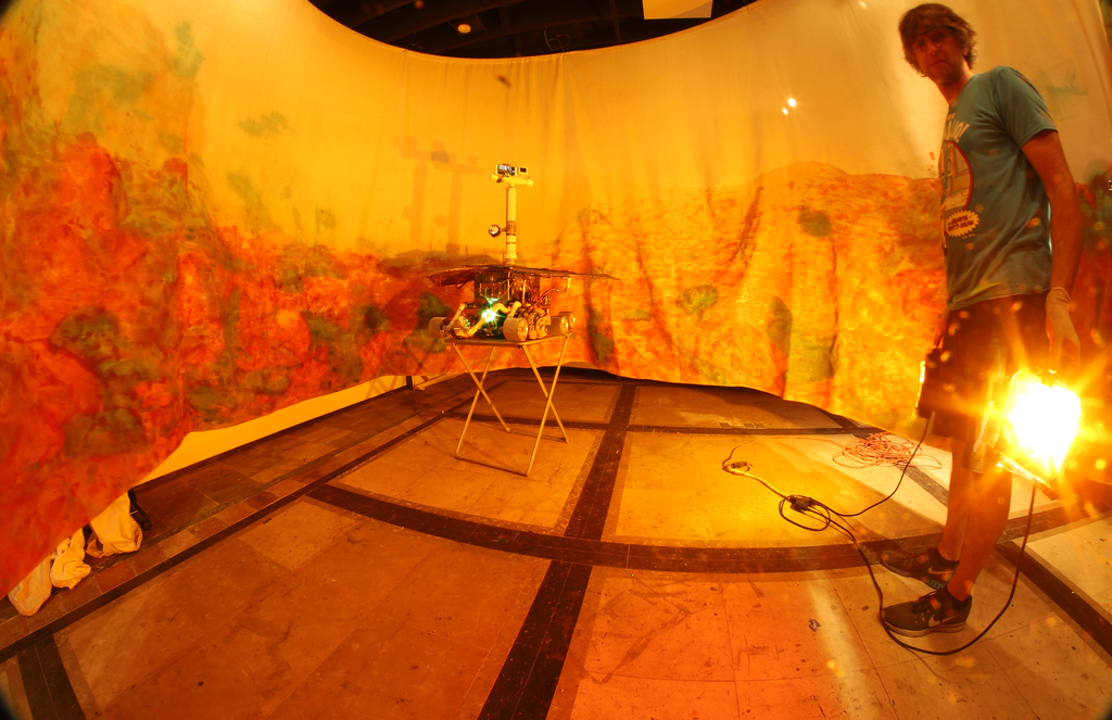 Installation progress shot including the "Impression" Rover and landscape in Mare Tenebrarum Installation progress shot including the "Impression" Rover and landscape in Mare Tenebrarum