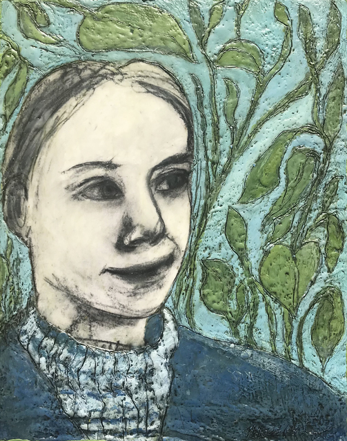Marcie Wolf-Hubbard, ‘Greta Cares ’, 2021, Painting, Encaustic and charcoal on panel, Zenith Gallery