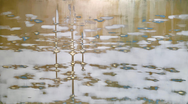Audra Weaser, ‘Gold Drift’, 2021, Mixed Media, Acrylic, plaster, metallic paint on panel, Julie Nester Gallery