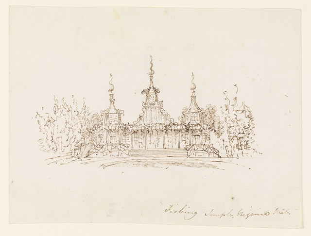Frederick Crace, ‘The Fishing Temple, Virginia Water’, ca. 1825, Drawing, Collage or other Work on Paper, Pen and brown ink on white wove paper, Cooper Hewitt, Smithsonian Design Museum