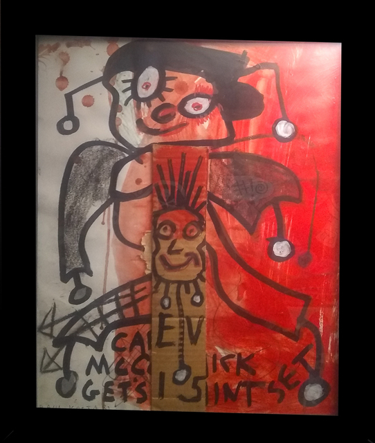 Paul Kostabi, ‘Untitled #8’, ca. 2017, Painting, Acrylic, black and silver marker, craypa, cardboard., David Leonardis Gallery