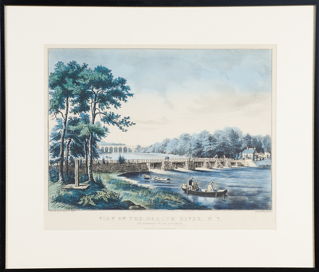 Currier & Ives, ‘"View On The Harlem River, Ny, The Highbridge In The Distance"’, 1852, Print, Hand colored lithograph, Rago/Wright