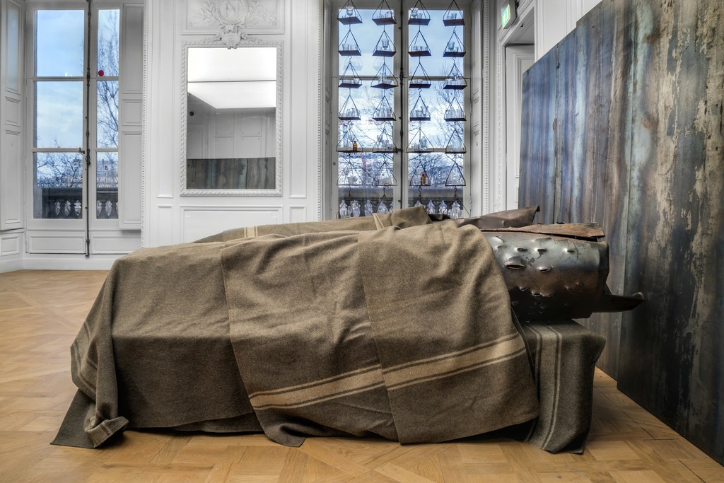 Installation view of Jannis Kounellis. Photograph: Manolis Baboussis © Monnaie de Paris, 2016. Courtesy of the artist Installation view of Jannis Kounellis. Photograph: Manolis Baboussis © Monnaie de Paris, 2016. Courtesy of the artist