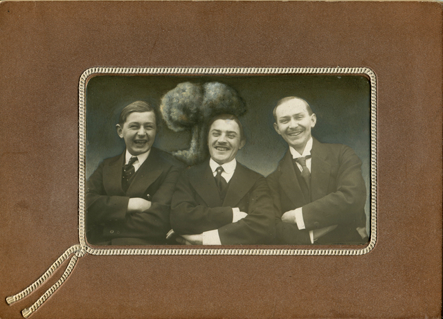 Jana Paleckova, ‘Untitled, Portrait of Three Men Smiling with Mushroom Cloud’, 2017, FRED.GIAMPIETRO Gallery
