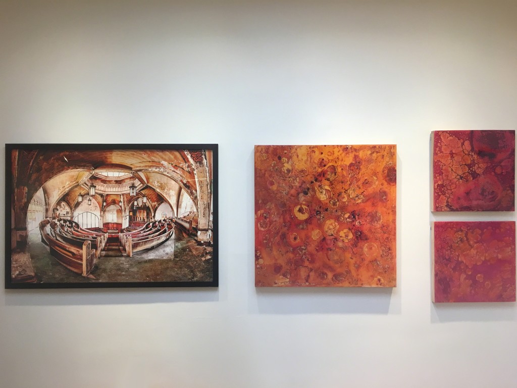 L to R: " Octosecular Perspective" by Eric Holubow, "Series 18 #5" by Mary Rousseaux, "Series 18 #2" by Mary Rousseaux, "Series 18 #3" by Mary Rousseaux L to R: " Octosecular Perspective" by Eric Holubow, "Series 18 #5" by Mary Rousseaux, "Series 18 #2" by Mary Rousseaux, "Series 18 #3" by Mary Rousseaux