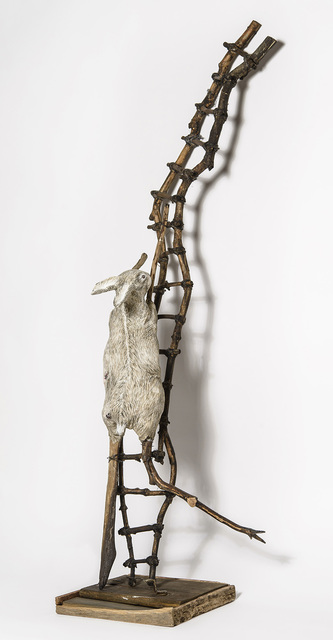 Elizabeth Jordan, ‘Sculpture of Rabbit crawling up wood ladder: 'Talking about Hard Things'’, 2014, Ivy Brown Gallery