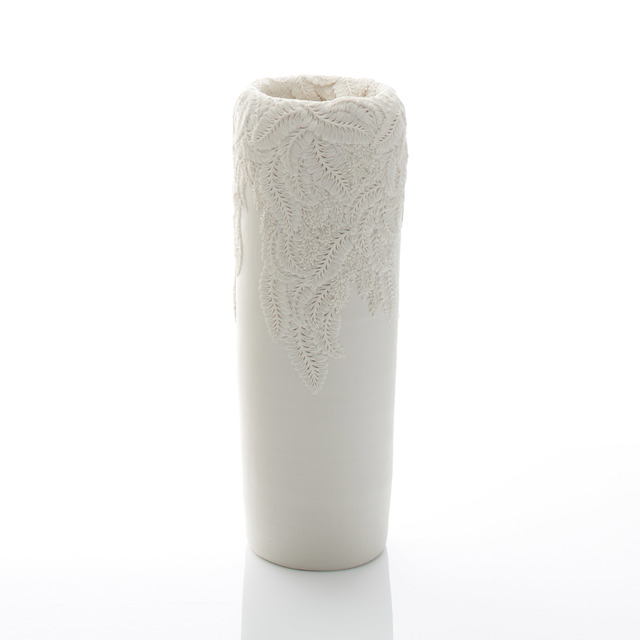 Hitomi Hosono, ‘A Tall Wisteria Vase’, 2018, Moulded, carved and hand-built porcelain with an interior of dancing sprigs, Adrian Sassoon