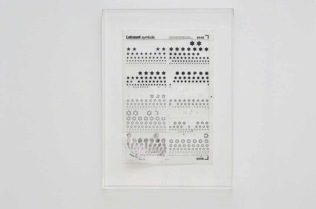 Emily Kocken, She said: pick a star. he said: every star picks a body, letraset on paper, perspex case, 2015 Emily Kocken, She said: pick a star. he said: every star picks a body, letraset on paper, perspex case, 2015