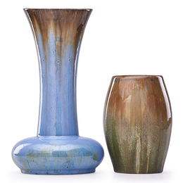Tall Flaring Vase And Short Ovoid Vase, Flambé Glazes, Flemington, NJ