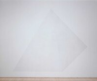Wall Drawing #377, Isometric figure with background, drawn with lines in four directions
