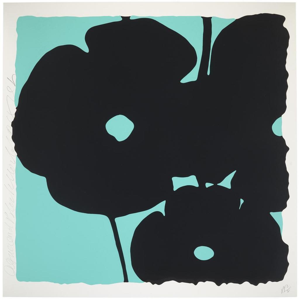 Donald Sultan - Aqua and Black, Nov 6, 2015, from Reversal Poppies